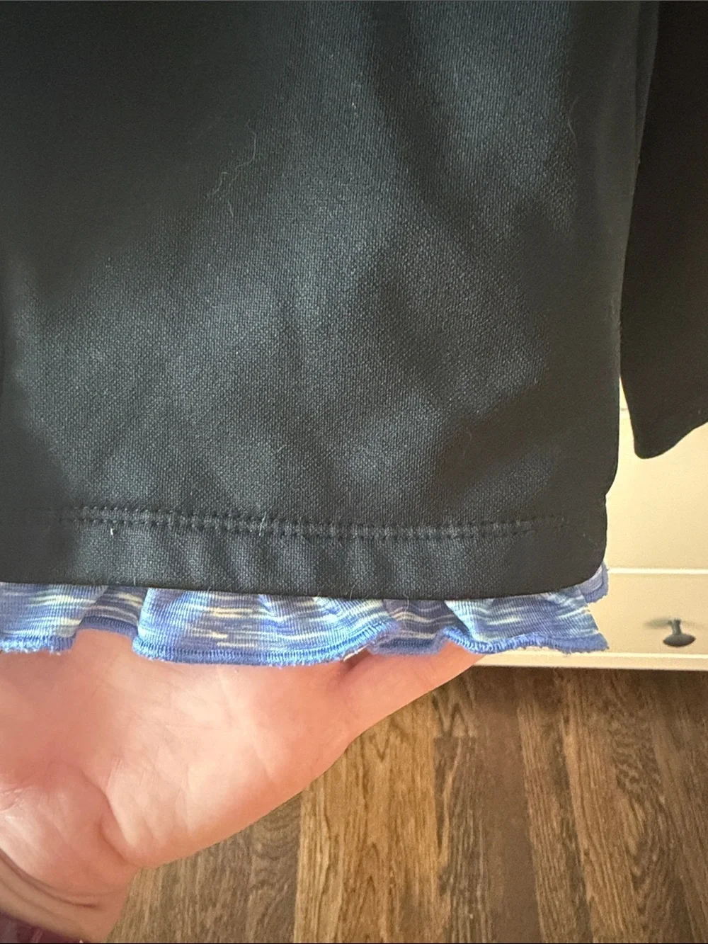 Nike Black Hoodie with Purple Swoosh and Blue/Purple Ruffle along the Bottom